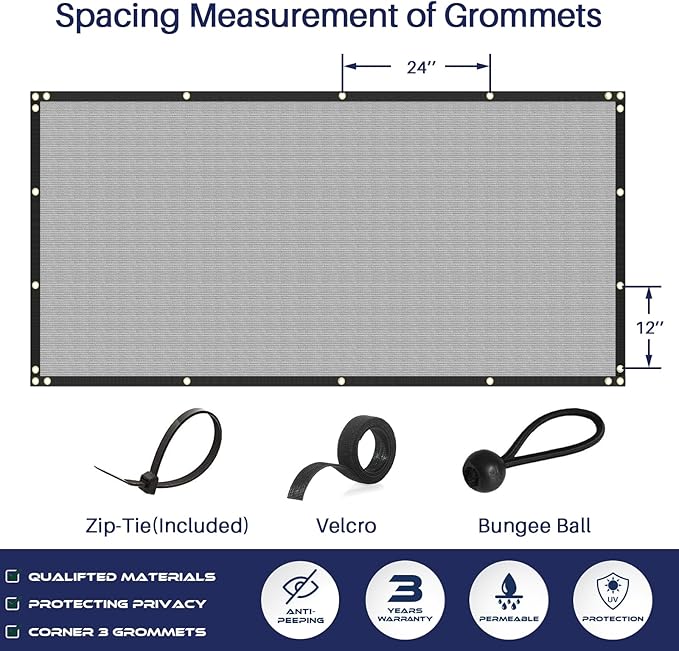 Windscreen4less Privacy Fence Screen Heavy Duty Windscreen Fencing Mesh Fabric Shade Net Cover with Brass Grommtes for Outdoor Wall Garden Yard Pool Deck, 6'x33' Light Gray