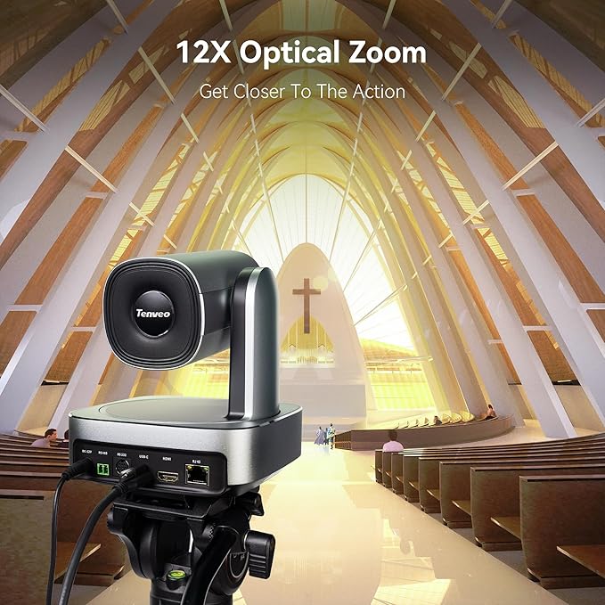 Tenveo 4K PTZ Camera, AI Humanoid & Face Auto-Tracking, 12X Optical Zoom Wide Angle, USB3.0/HDMI/LAN PoE IP Live Streaming for Church Video Conference Broadcast Zoom Teams YouTube OBS