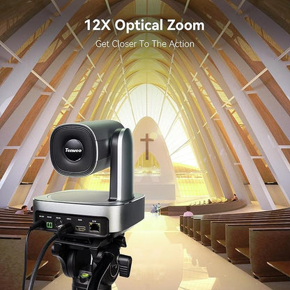 Tenveo 4K PTZ Camera, AI Humanoid & Face Auto-Tracking, 12X Optical Zoom Wide Angle, USB3.0/HDMI/LAN PoE IP Live Streaming for Church Video Conference Broadcast Zoom Teams YouTube OBS