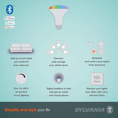LEDVANCE Sylvania Smart+ Bluetooth Full Color and Tunable White BR30 LED Bulb, Fully Dimmable, Compatible with Alexa, Apple HomeKit and Google Assistant, 1 Pack