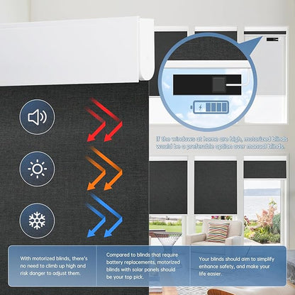 DENFOON Motorized Blinds with Remote control, Custom Blackout Smart Blinds [with Cover],Electric Blinds with Complimentary Solar Panel, Cordless Automatic Roller Shades for Windows (Black，27"W x 72"H)