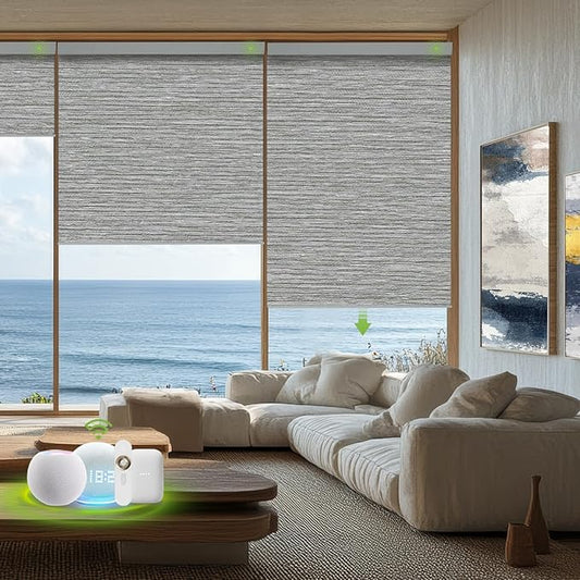 Motorized Blinds with Remote，100% Blackout Smart Blinds Motorized Roller Shades Compatible with Alexa Automatic Blinds for Windows Electric Window Blinds Customized Size Silver Gray