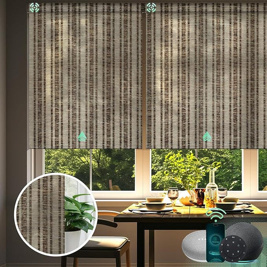 Yoolax Motorized Blinds with Remote, Light Filtering Smart Blinds Compatible with Alexa Google Home, Automatic Shades for Windows Living Room, Custom Size (50% Blackout V-Jungle Brown)