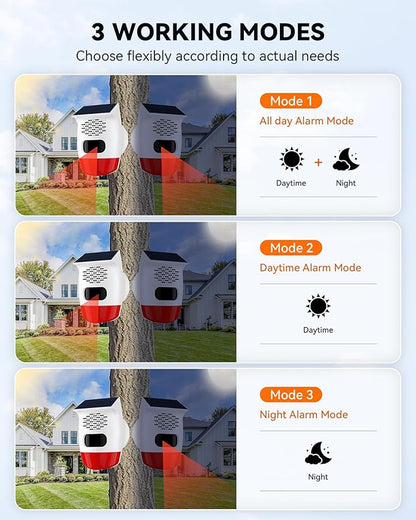 PILSAMAS 2-Pack Solar Motion Sensor Alarm - Custom Voice Upload, Deer & Raccoon Deterrent, Motion Activated Voice Player & Strobe Light, IP65 for Chicken Coop, Pool Gate, Garage, Farm Protection