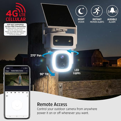 Energizer Smart 4G LTE Cellular Security Camera with Solar Panel, 2K Outdoor Wireless Pan Tilt Camera, No WiFi Required, Rechargeable Battery, Color Night Vision, Motion Detection, White