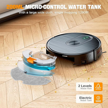2 in 1 Robot Vacuum and Mop Combo, 6500Pa Suction, Robotic Vacuum Cleaner with 200 Min Runtime, Self-Charging, App/Alexa/Voice Control, Ideal for Hard Floor, Pet Hair, Carpet