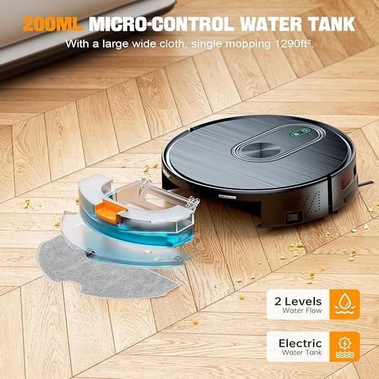 2 in 1 Robot Vacuum and Mop Combo, 6500Pa Suction, Robotic Vacuum Cleaner with 200 Min Runtime, Self-Charging, App/Alexa/Voice Control, Ideal for Hard Floor, Pet Hair, Carpet