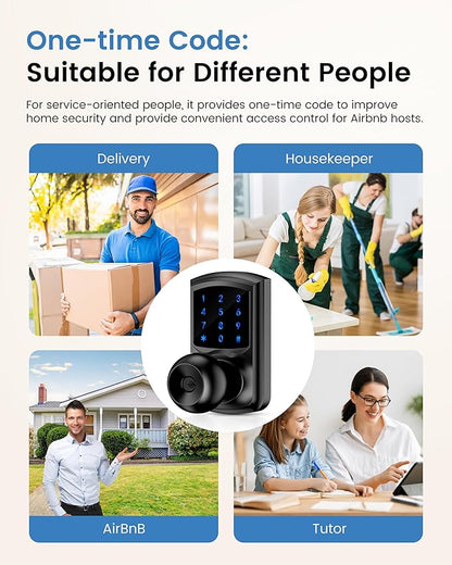 Hidalife Keyless Entry Door Knob with Code, Digital Door Lock with Keypad, Touchscreen Keypad Door Lock with Handle for Front Door Bedroom Home, Auto-Lock, Matte Black