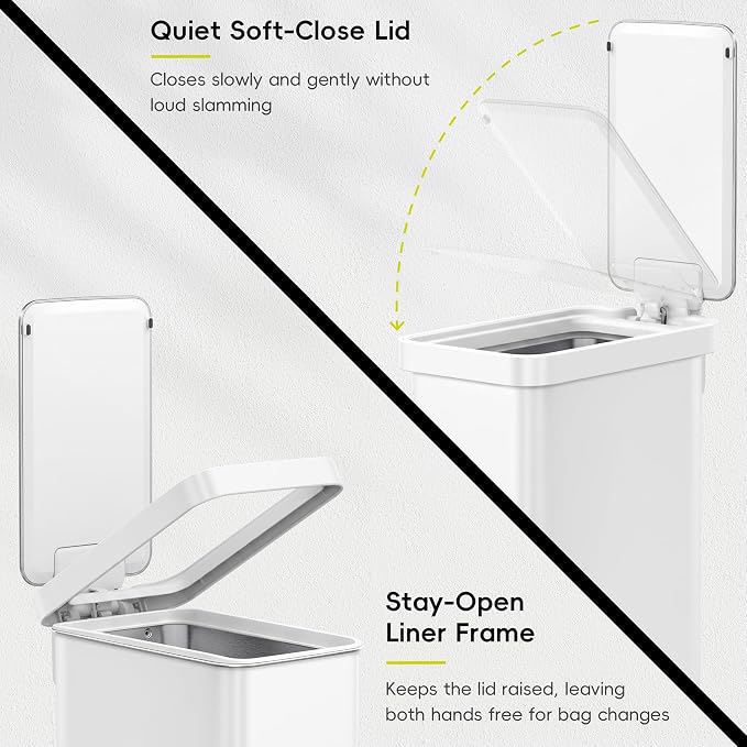EKO Hudson Slim 50L / 13.2 Gal Stainless Steel Step Trash Can, Matte White