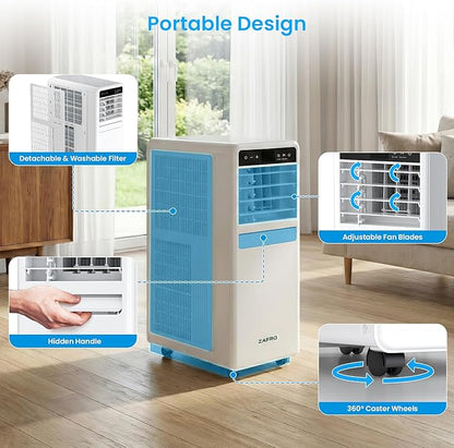 ZAFRO Portable Air Conditioners, 10000 BTU (6000 BTU SACC), Smart AC Unit with Drainage-free Cooling, Fan & Dehumidifier, Portable AC with APP/Remote, 47dB Quiet, 24H Timer for Living Room, Bedroom