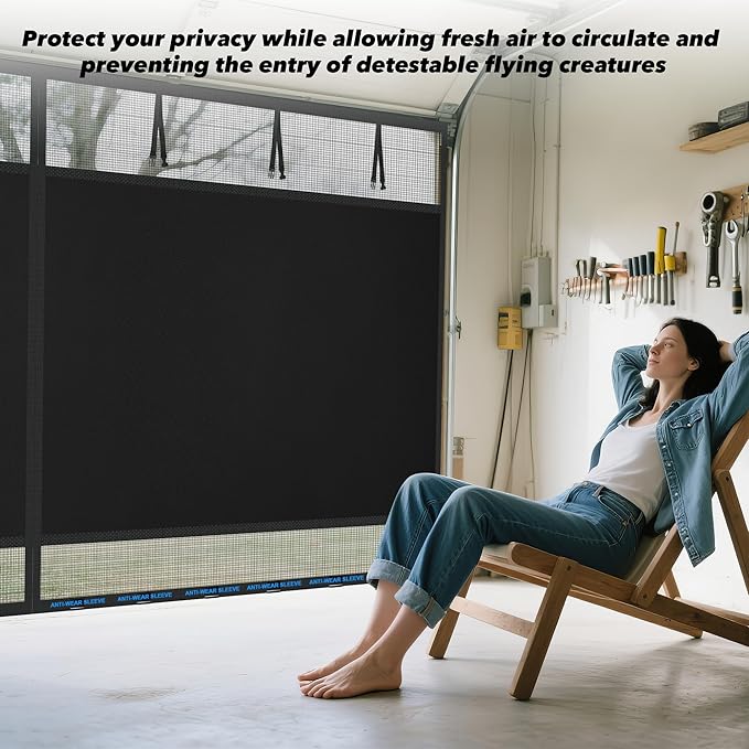 Privacy Garage Door Screen Blackout for 1 Car Garage-9x7FT Heavy Duty Magnetic Garage Screen,Thicker 265g/㎡ Mesh, Hands Free, Magnetic Privacy Garage Screen Door