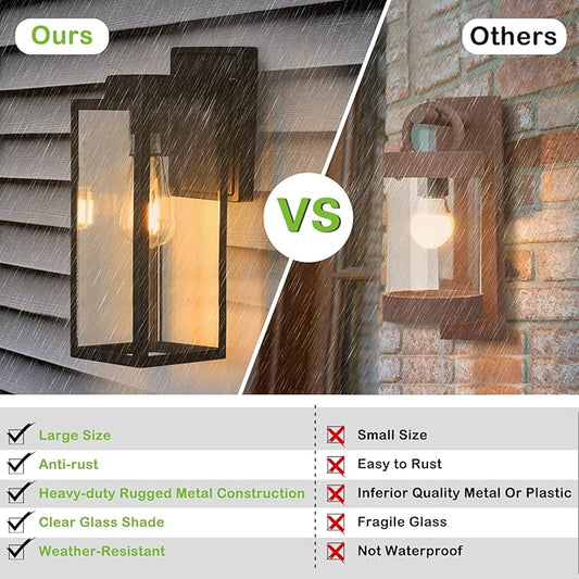 Large Outdoor Wall Light, 16 Inch Outdoor Wall Lantern, Dusk to Dawn Exterior Waterproof Wall Sconce, Anti-Rust Wall Mounted Lighting with Glass Shade, Matte Black Wall Lamp with E26 Socket for Porch