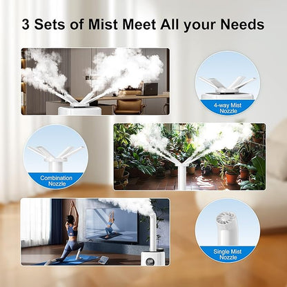 Uthfy 5.5Gal/21L Humidifier for Large Room 3000sq.ft, 2000ml/h Dual 360° Nozzles Ultrasonic, Whole House Humidifiers,4 Atomizing Plates, Top Fill, 12H Timer, Remote/Touch Control