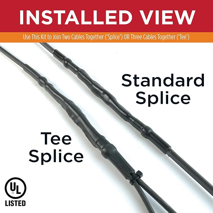 Radiant Solutions Company UL Listed Universal Tee & Splice Kit - For Splicing & Connecting 10-13mm Self Regulating Heat Cable or Heat Tape - Gutter & Roofing Protection