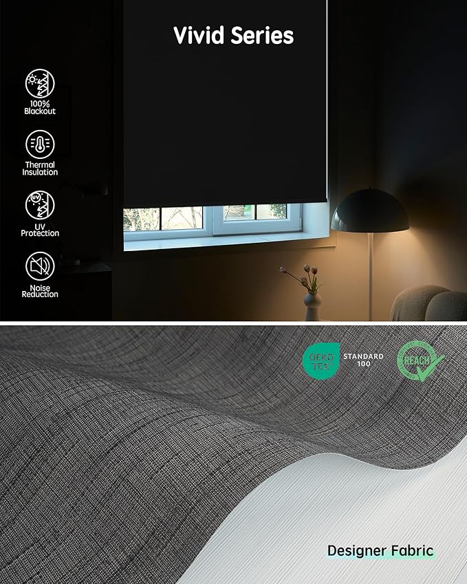 Yoolax Motorized Blinds with Remote, Designer Smart Blinds Work with Alexa, Google, Apple Homekit, 100% Blackout Motorized Shades Custom Electric Shades Voice Control (V-Canyon Black Brown)