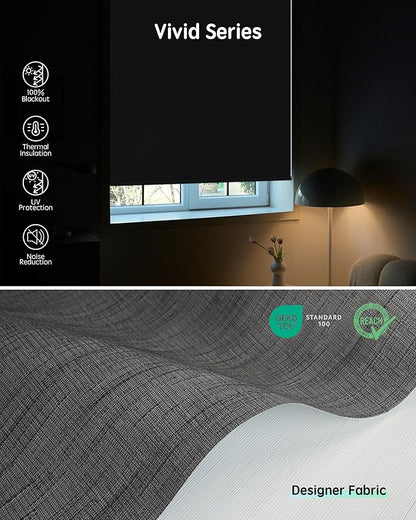 Yoolax Motorized Blinds with Remote, Designer Smart Blinds Work with Alexa, Google, Apple Homekit, 100% Blackout Motorized Shades Custom Electric Shades Voice Control (V-Canyon Black Brown)