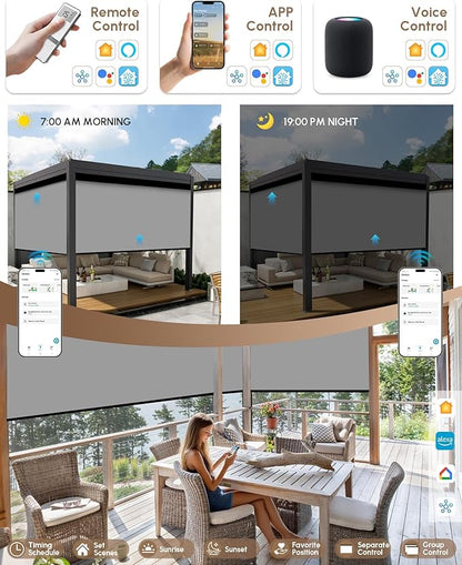 Kincmo Motorized Outdoor Shades for Patio Porch, Custom Outdoor Motorized Blinds with Remote, Waterproof & Windproof Patio Shades Work with Apple Home,Alexa,Google (0% Openness Grey)