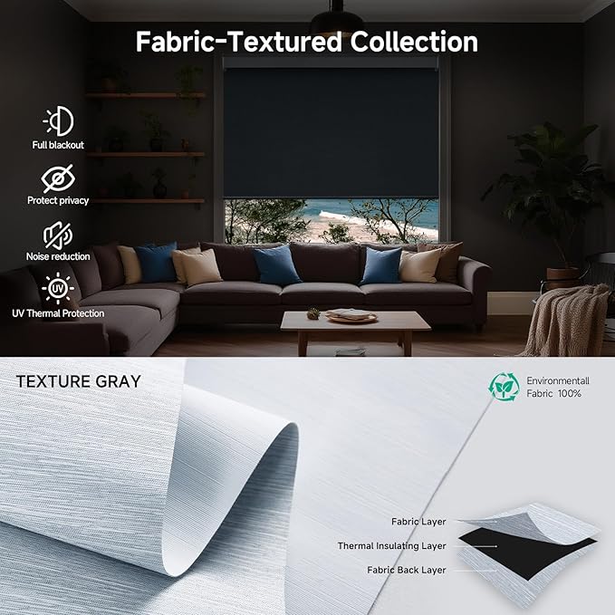 Motorized Blinds with Remote, Custom Automatic Electric Blackout Smart Blinds for Windows, Motorized Window Roller Shades Compatible with Alexa Google for Home Office, Texture Grayish-Blue