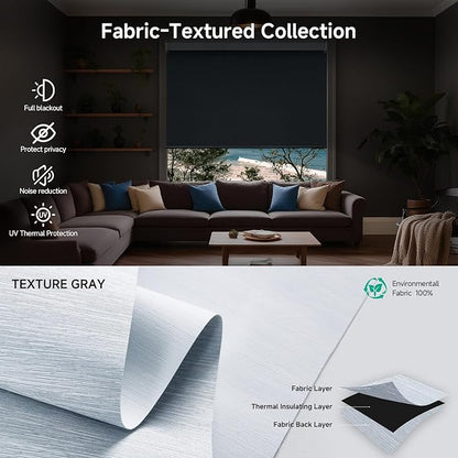 Motorized Blinds with Remote, Custom Automatic Electric Blackout Smart Blinds for Windows, Motorized Window Roller Shades Compatible with Alexa Google for Home Office, Texture Grayish-Blue
