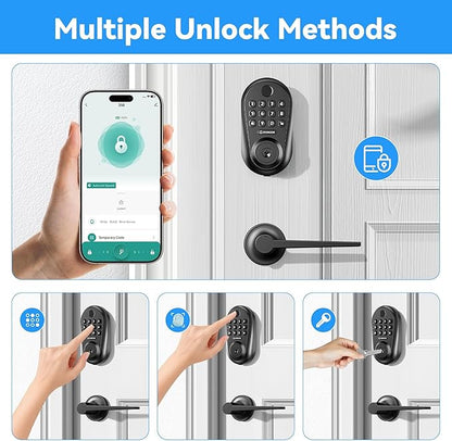 IRONZON Keyless Entry Door Lock - 350Y 5-in-1 Fingerprint Smart Locks for Front Door with Handle Set, Electronic Keypad Door Lock with Handle and Deadbolt - Black