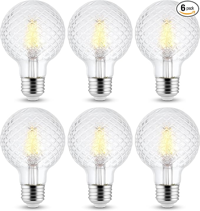 Decorative Light Bulb (6-Pack) 5.5 Watt G25 LED Filament Bulb E26 Medium Base (40W Equivalent) 3000K Warm White, 500 Lumens, Dimmable, Cut Glass Clear Decorative Light Bulbs