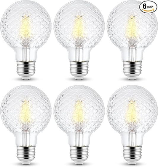 Decorative Light Bulb (6-Pack) 5.5 Watt G25 LED Filament Bulb E26 Medium Base (40W Equivalent) 3000K Warm White, 500 Lumens, Dimmable, Cut Glass Clear Decorative Light Bulbs