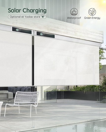 Yoolax Customized Motorized Outdoor Shades, Smart Blinds Compatible with Alexa Google, Remote Control Waterproof Blinds for Patio Porch Windows Outside (3% Openness White)