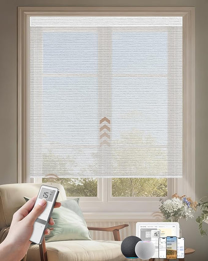 Kincmo Motorized Blinds with Remote, Light Filtering Roller Shades Work with Apple Homekit,Alexa,Google Home, Custom Electric Blinds with App,Voice Control (60% Blackout Atlantic Striped Grey)