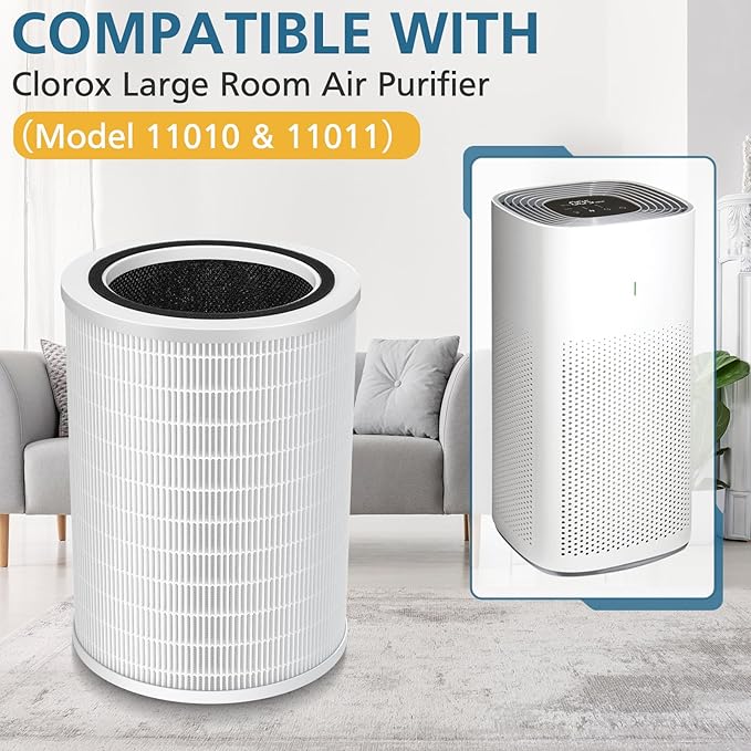 12010 HEPA Replacement Filter Compatible with Clorox 11010 & 11011 Air Purifier, Large Rooms up to 1,500 Sq Ft, 3-in-1 HEPA Filter, 2 PACK (Not for Clorox 11030&11031 Air Purifier)