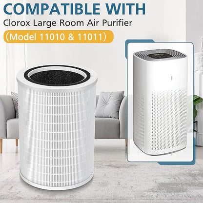 12010 HEPA Replacement Filter Compatible with Clorox 11010 & 11011 Air Purifier, Large Rooms up to 1,500 Sq Ft, 3-in-1 HEPA Filter, 2 PACK (Not for Clorox 11030&11031 Air Purifier)