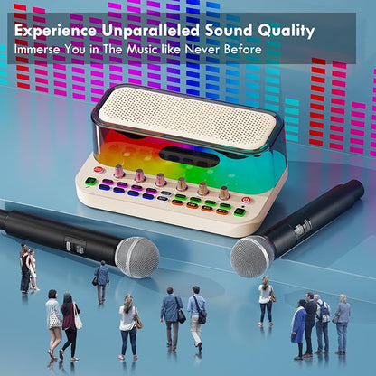 Portable Karaoke Machine with 2 Wireless Microphones, Bluetooth PA System Speaker with EQ Control, Vocal Removal, Noise Reduction, Reverb & Sound Effects, for Singing/Live Streaming/Gaming/Home Party