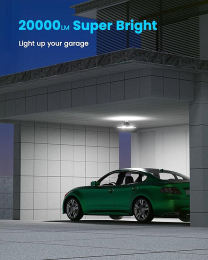 Motion Sensor Garage Light 200W 20000LM, Deformable LED Sensing Shop Lighting with Timer Setting - 6500K Bright Motion Activated Light Bulb for Basement/Workshop/Attic