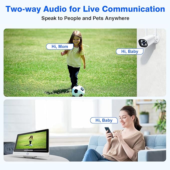 Wireless Security Camera System with 12" Monitor, Human Detection, Floodlight, Siren Alarm, 2-Way Audio, 4PCS 5MP Camera, Expandable 16CH NVR, Home Business Surveillance, 3TB HDD