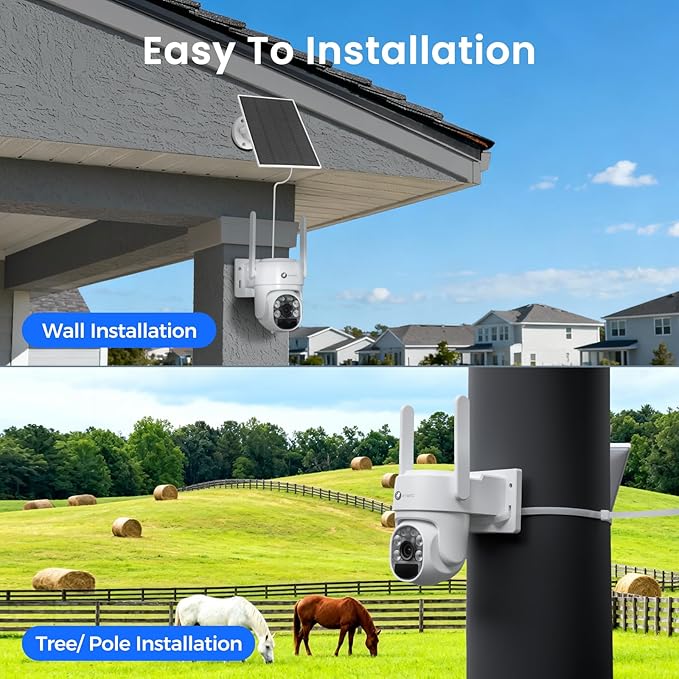 XMARTO QHD Wire-Free Solar Security Camera System Outdoor/Indoor Wireless, Pan Tilt Zoom, 4K Long Range WiFi 6 Surveillance DVR Kit, Long-Lasting Solar Battery Home CCTV 10-CAM Set w. 120-day Storage