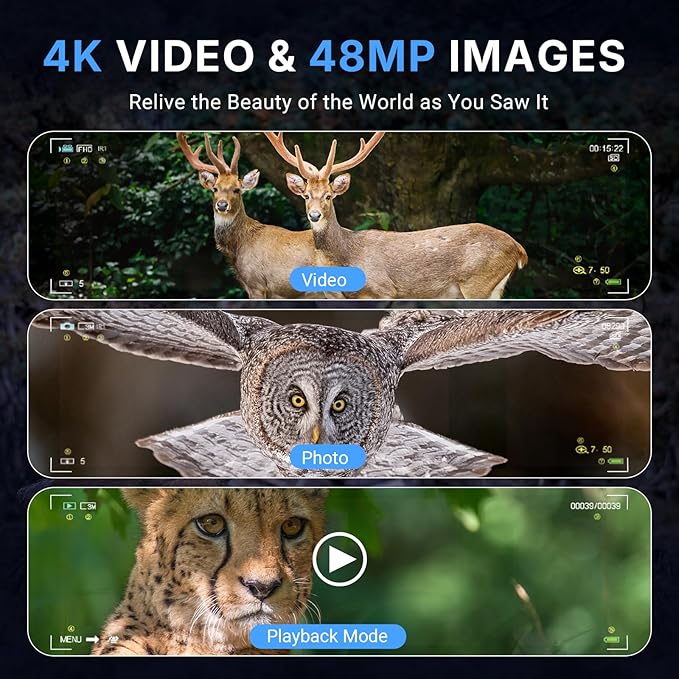 WOSPORTS 4K Night Vision Goggles with 48MP Photo, 3280ft Full Color Vision, 1300ft IR Distance, 3" HD Screen, 10X Optical Zoom, 5000mAh Battery, Binoculars for Wildlife Observation, Gifts for Men
