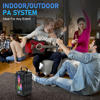 Dnil Portable Speaker with Voice Control, RGB Multi-Color Rhythm Light, Support TWS Pairing, Support USB/TF/FM/AUX Connection, Suitable for Home Party or Outdoor Use (Black)