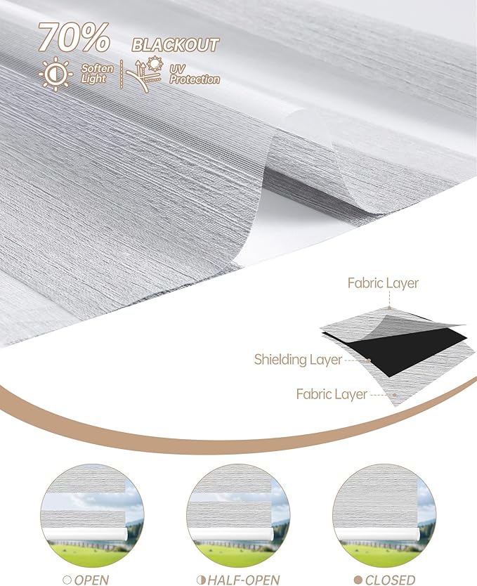 Kincmo Motorized Blinds with Remote, Motorized Zebra Shades Work with Apple Homekit,Alexa,Google Home, Customized Electric Blinds with Remote,App,Voice Control (70% Blackout Galaxy Light Grey)