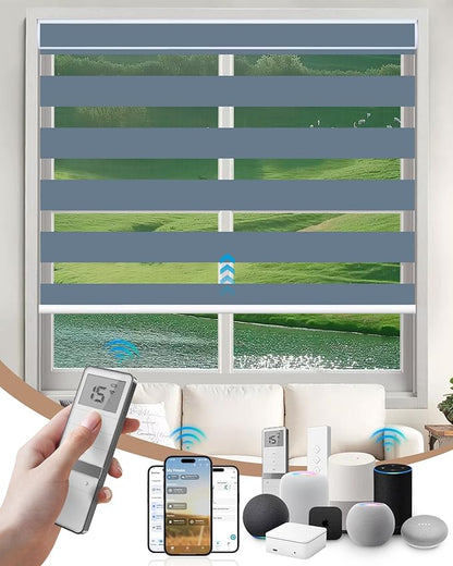 Kincmo Motorized Blinds with Remote, Motorized Zebra Shades Work with Apple Homekit,Alexa,Google Home, Customized Electric Blinds with Remote,App,Voice Control (95% Blackout Gabriel Blue)