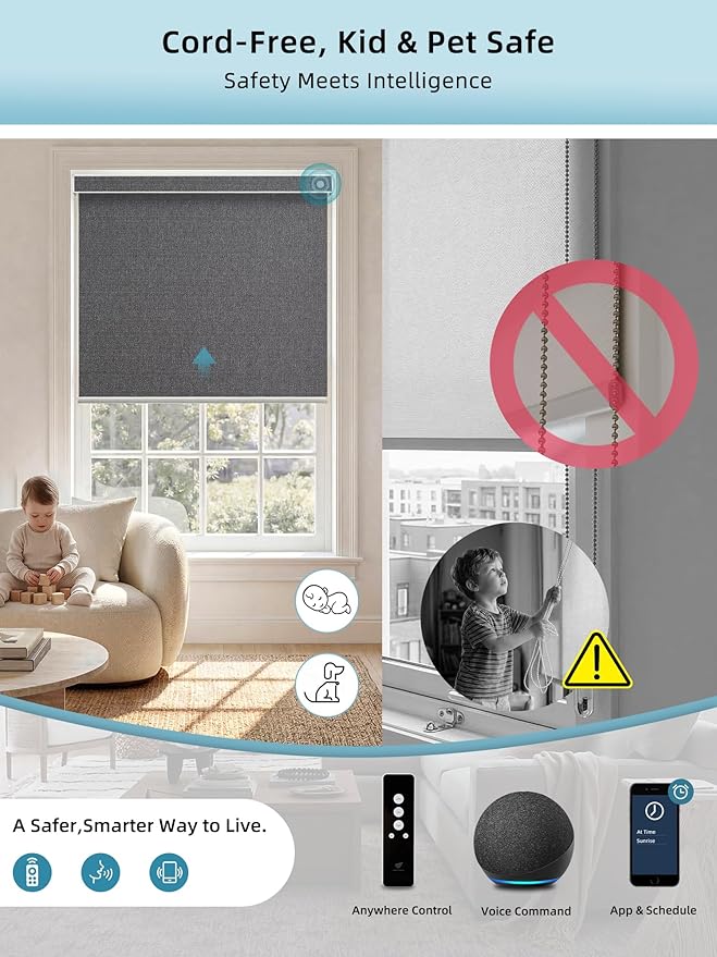 SmartWings Motorized Smart Blinds with Remote, Custom Automatic 100% Blackout Roller Shade Compatible with Alexa/Homekit/Google, Electric Smart Blinds for Indoor Windows, Eclipse Anchor Grey
