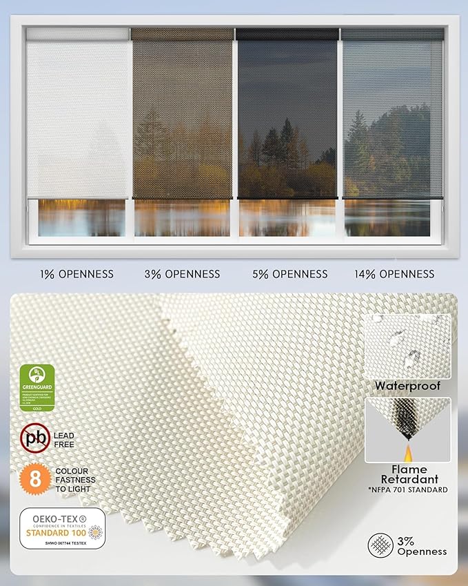 Yoolax Motorized Solar Shades Light Filtering Motorized Blinds with Remote Smart Blinds Compatible with Alexa Flame Retardant Roller Shades for Windows Home Office Custom Size (3% Openness Beige)