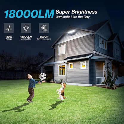 Olafus 180W Motion Sensor Outdoor Light Plug in, 18000LM Motion Flood Light Dusk to Dawn, IP65 Waterproof Exterior LED Security Lights, 5 Heads Motion Detector Yard Lights for Garage Backyard - White