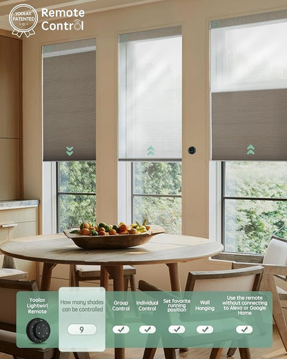 Yoolax Smart Motorized Day and Night Cellular Shades with Remote, Top Down Bottom Up Blinds Compatible with Alexa, Blackout and Light Filtering Honeycomb Blinds (Light Coffee)
