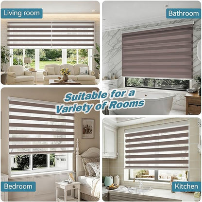 Interior Window Shades, Smart Dual Layer Light Filtering Blinds Compatible with Alexa & Google Home, Customized Size Cordless Electric Window Shades, (Brown, 70% Blackout)
