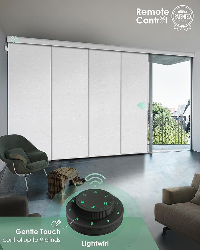 Yoolax Custom XL Smart Sliding Door Blinds, Motorized Sliding Panel Blinds Compatible with Alexa, Blackout Vertical Blinds for Glass Doors, Patio Doors, Closet Doors, Jacquard White
