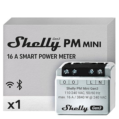 Shelly PM Mini Gen3 | WiFi Smart Power Meter 1 Channel 16 A | Home Automation | Bluetooth Gateway | Compatible with Alexa & Google Home | iOS Android App | No Hub Required | Smart Schedules