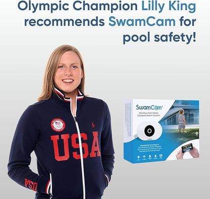 SwamCam Pool Alarm Wi-Fi Camera System – ASTM F2208 Certified – Smart Pool Safety for In-ground & Above-Ground Pools – Real-Time Alerts, Live View, Built-in Wi-Fi Repeater