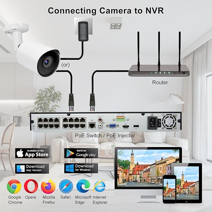 5MP PoE IP Security Camera, H.265 Bullet IP Camera with 105° Wide Angle, 2.8mm Lens, 80ft Night Vision, Compatible with Third-Party NVRs and Software (White)