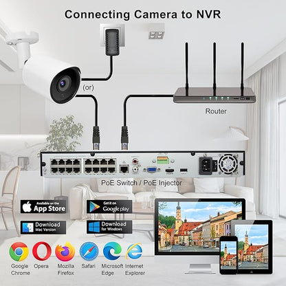 5MP PoE IP Security Camera, H.265 Bullet IP Camera with 105° Wide Angle, 2.8mm Lens, 80ft Night Vision, Compatible with Third-Party NVRs and Software (White)