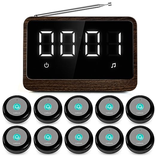 Nurse Call System Wireless Caregiver Pager Bell Buttons for Elderly at Home Call Light for Seniors Clinic, Elderly Monitoring, Care Facility, Restaurant Black Walnut