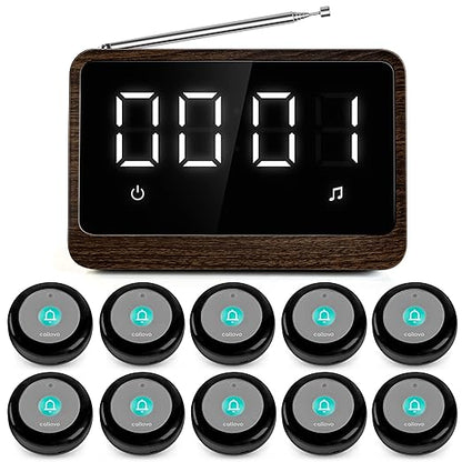 Nurse Call System Wireless Caregiver Pager Bell Buttons for Elderly at Home Call Light for Seniors Clinic, Elderly Monitoring, Care Facility, Restaurant Black Walnut